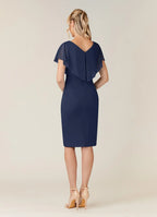 Sheath V Neck Flutter Sleeve Back Zip Knee-Length Mother of the Bride Dress