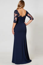 Sheath V Neck Short Sleeve Backless Floor-Length Plus Size Mother of the Bride Dress