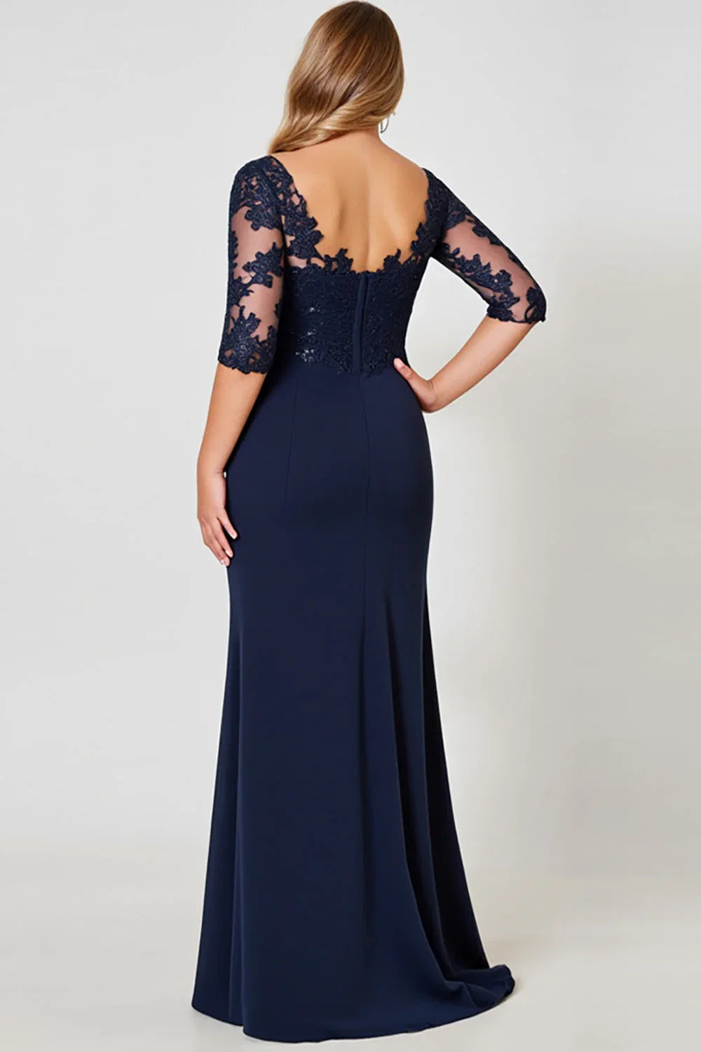 Sheath V Neck Short Sleeve Backless Floor-Length Plus Size Mother of the Bride Dress