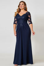 Sheath V Neck Short Sleeve Backless Floor-Length Plus Size Mother of the Bride Dress