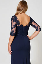 Sheath V Neck Short Sleeve Backless Floor-Length Plus Size Mother of the Bride Dress