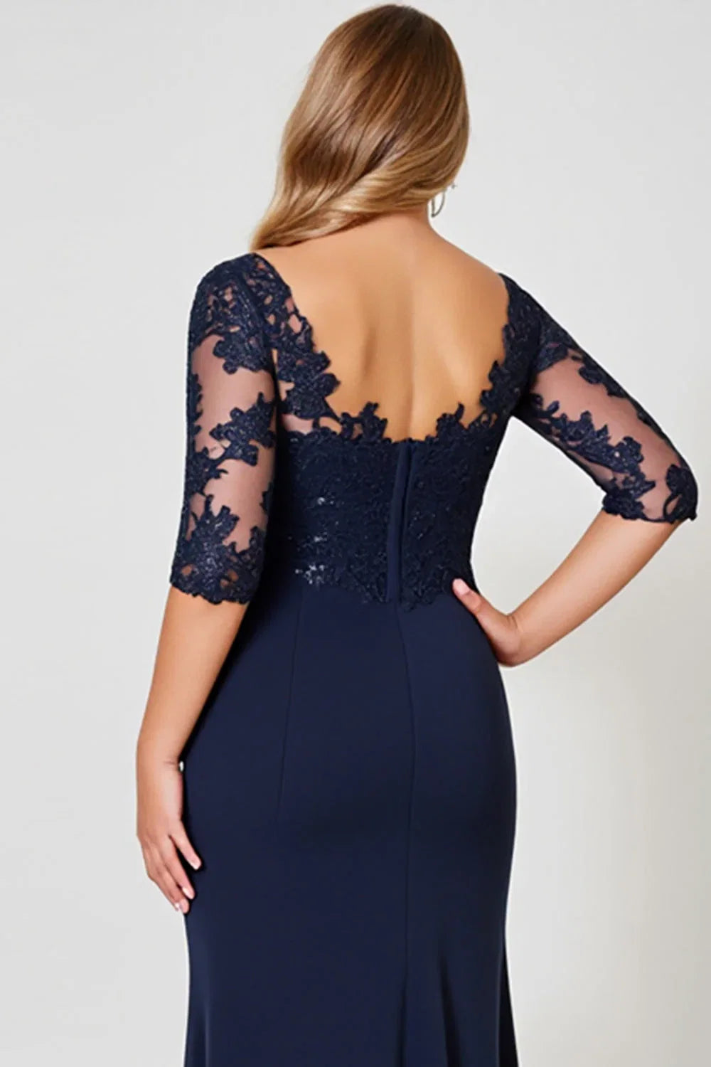 Sheath V Neck Short Sleeve Backless Floor-Length Plus Size Mother of the Bride Dress