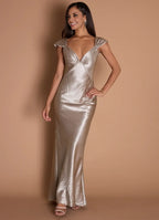 Sheath V Neck Sleeveless Backless Floor-Length Evening Dress