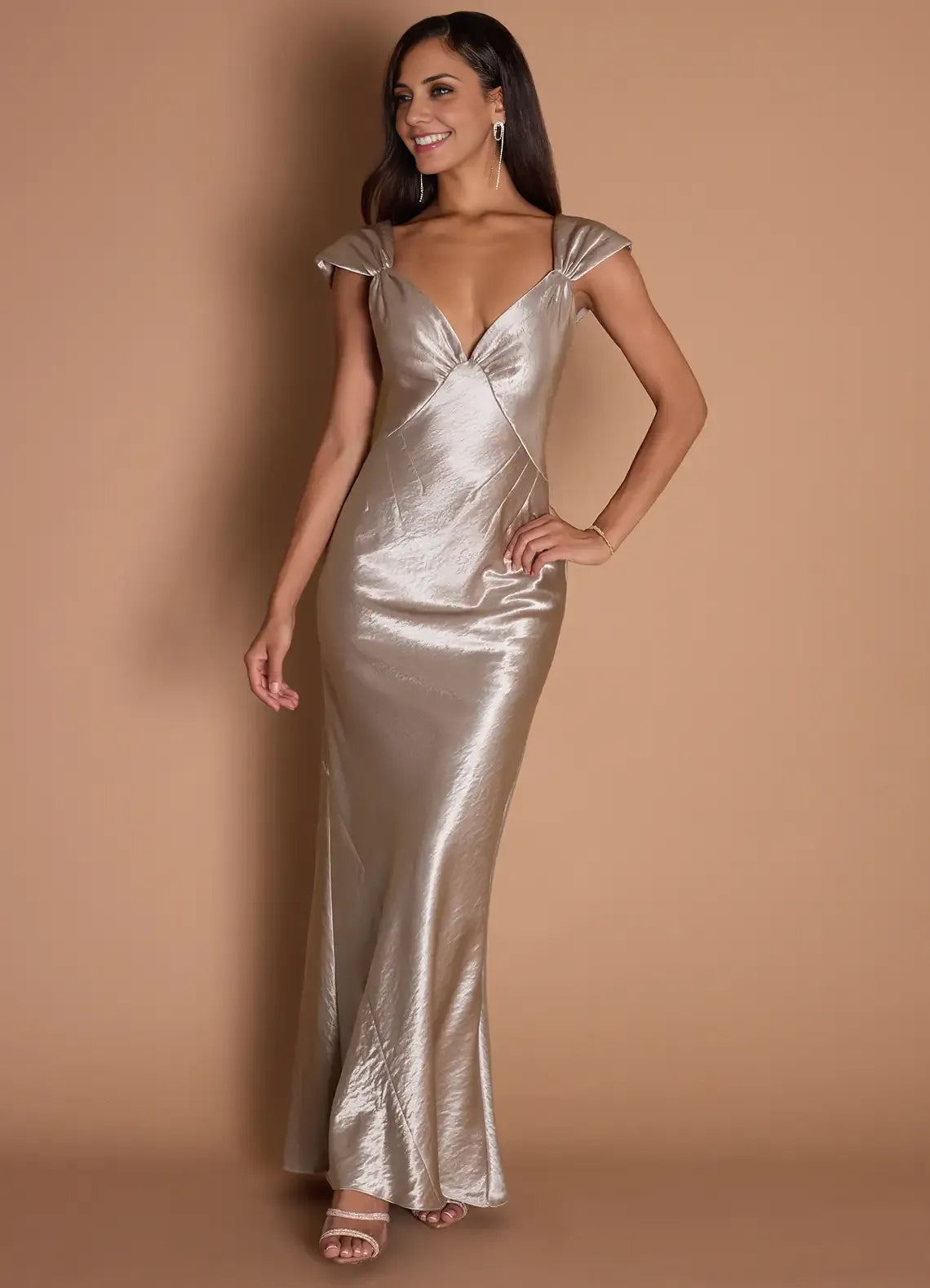 Sheath V Neck Sleeveless Backless Floor-Length Evening Dress