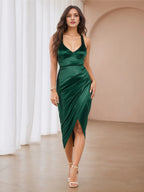 Sheath V Neck Sleeveless Up Tea-Length Prom Dress