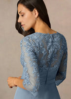 Sheath V Neck Three-Quarter Sleeve Back Zip Floor-Length Mother of the Bride Dress