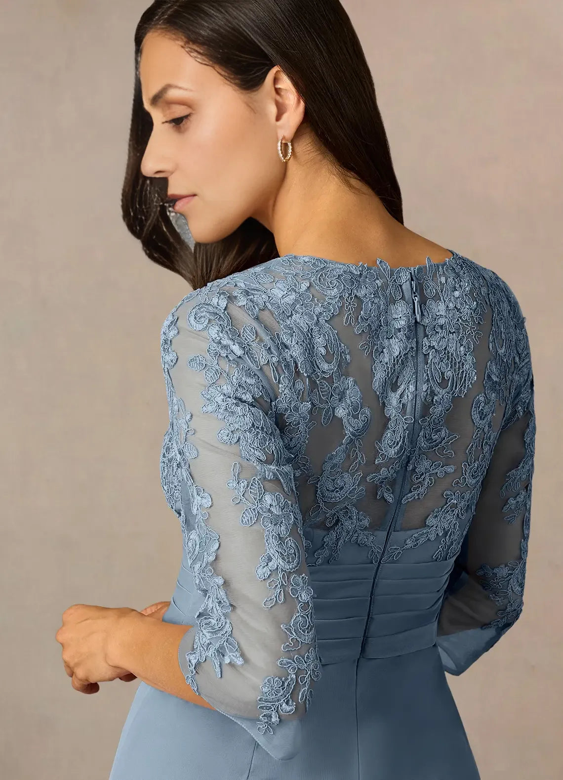 Sheath V Neck Three-Quarter Sleeve Back Zip Floor-Length Mother of the Bride Dress