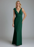 Elegant Slim-Fit Deep V-Neck Sleeveless Bow-Shoulder Backless Floor-Length Wedding Bridesmaid Dress
