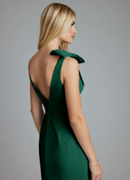 Elegant Slim-Fit Deep V-Neck Sleeveless Bow-Shoulder Backless Floor-Length Wedding Bridesmaid Dress