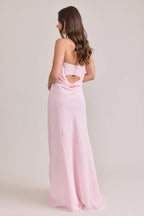 Elegant Slim-fit Strapless Cutout Back Floor-length Flowy Pink Bridesmaid Dress