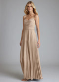 Elegant Spaghetti Strap Bridesmaid Dresses with Ruched Bodice, Pleated Skirt Detail and Flowing Chiffon Maxi Silhouette Formal Gown