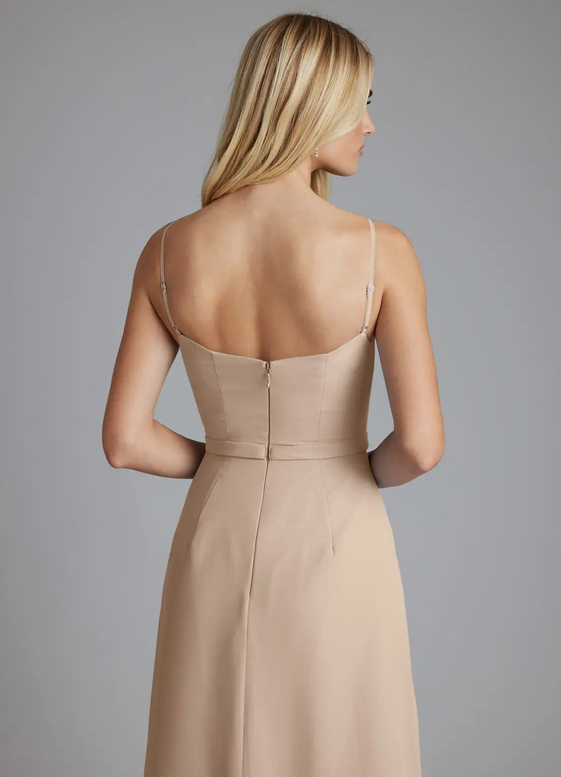 Elegant Spaghetti Strap Bridesmaid Dresses with Ruched Bodice, Pleated Skirt Detail and Flowing Chiffon Maxi Silhouette Formal Gown