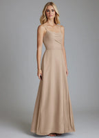 Elegant Spaghetti Strap Bridesmaid Dresses with Ruched Bodice, Pleated Skirt Detail and Flowing Chiffon Maxi Silhouette Formal Gown