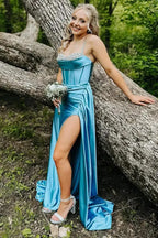 Spaghetti Strap Corset Mermaid Slit Prom Gown