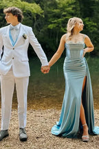 Spaghetti Strap Corset Mermaid Slit Prom Gown