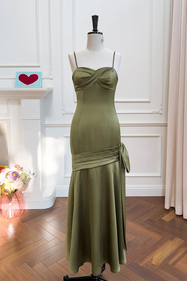 Olive Green Spaghetti-Strap Sweetheart Mermaid Floor-Length Prom Dress