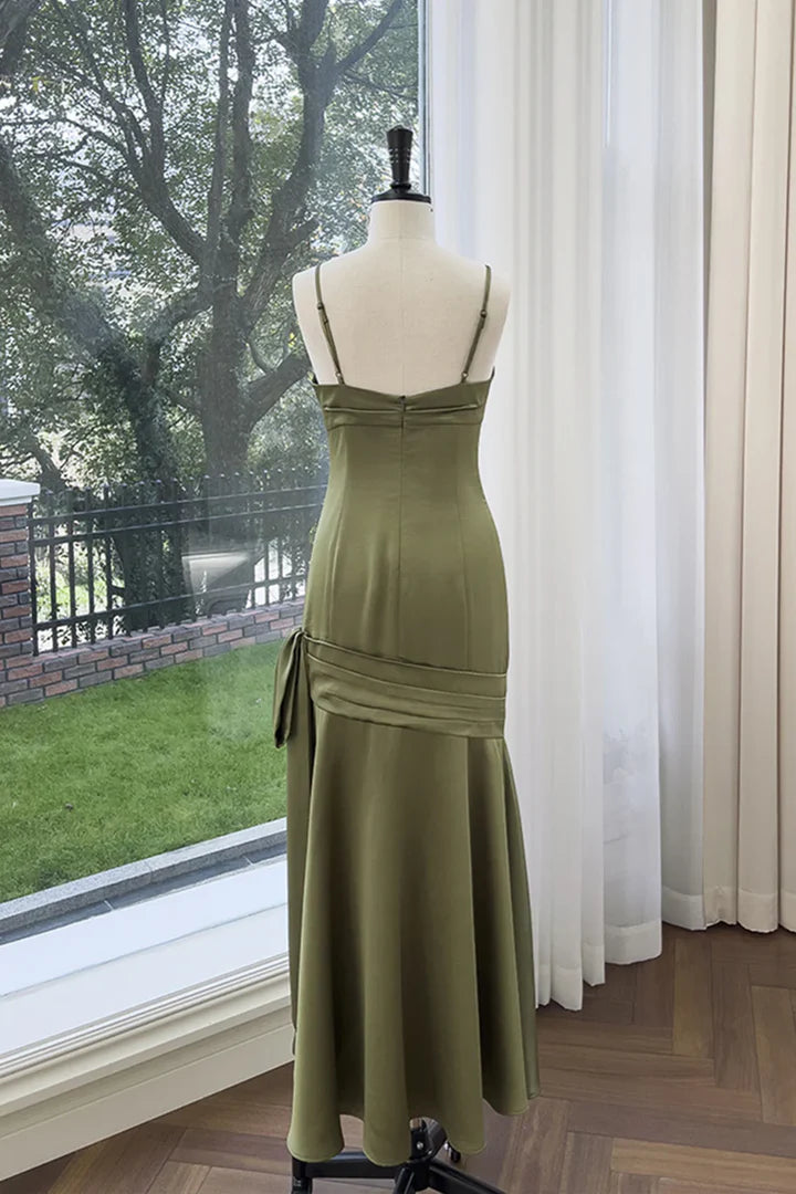 Olive Green Spaghetti-Strap Sweetheart Mermaid Floor-Length Prom Dress