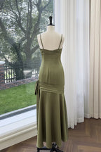 Olive Green Spaghetti-Strap Sweetheart Mermaid Floor-Length Prom Dress
