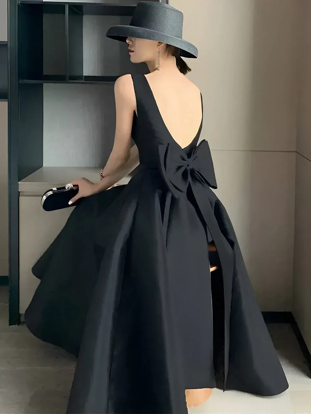 Square Neck Sleeveless A-Line Pleated Ankle Length Party Dress