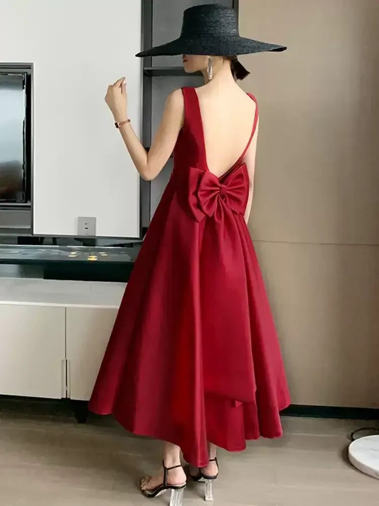Square Neck Sleeveless A-Line Pleated Ankle Length Party Dress