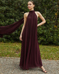 Dress Elegant Straight Tube Floor-Length Sleeveless Party Dresses Halter Neck Solid Color Open Back Evening Dress