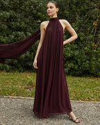 Dress Elegant Straight Tube Floor-Length Sleeveless Party Dresses Halter Neck Solid Color Open Back Evening Dress