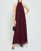 Dress Elegant Straight Tube Floor-Length Sleeveless Party Dresses Halter Neck Solid Color Open Back Evening Dress
