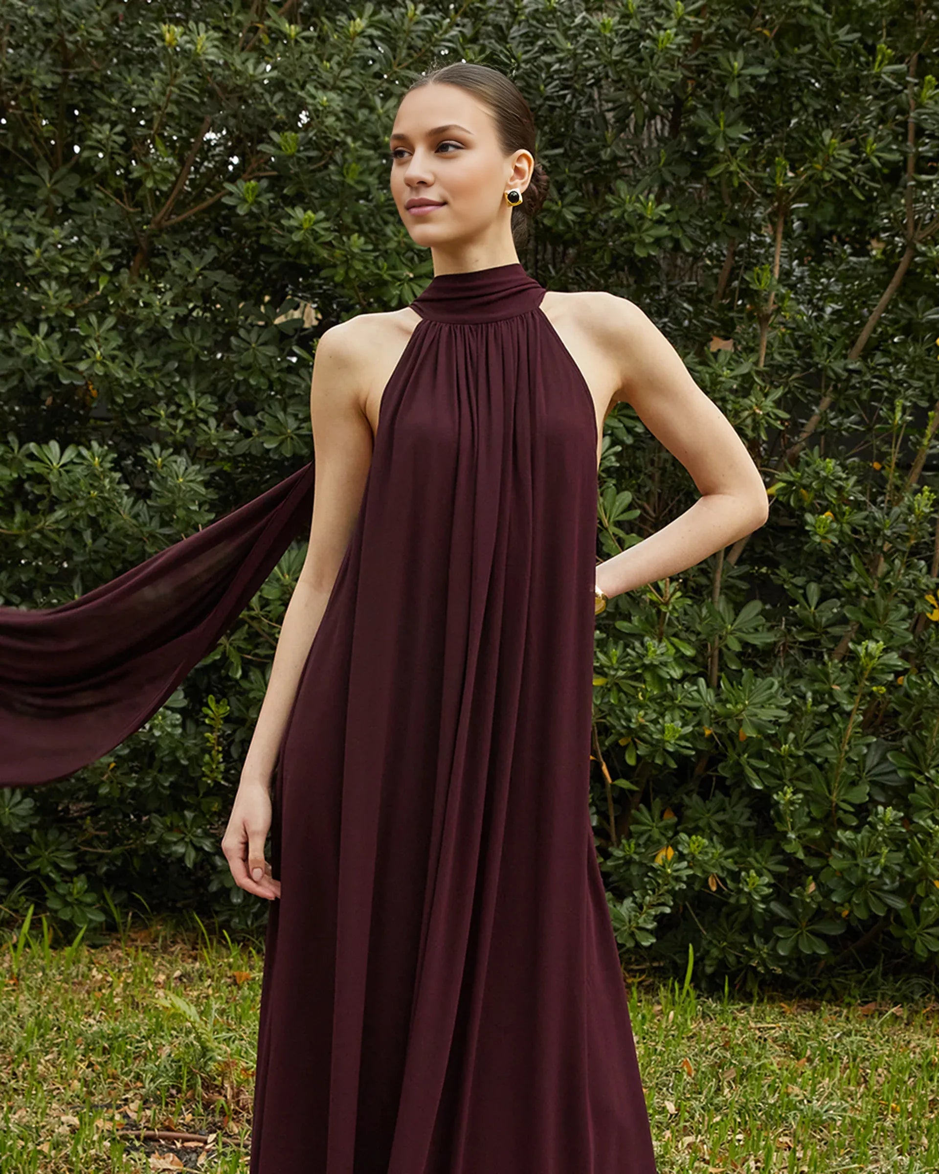 Dress Elegant Straight Tube Floor-Length Sleeveless Party Dresses Halter Neck Solid Color Open Back Evening Dress