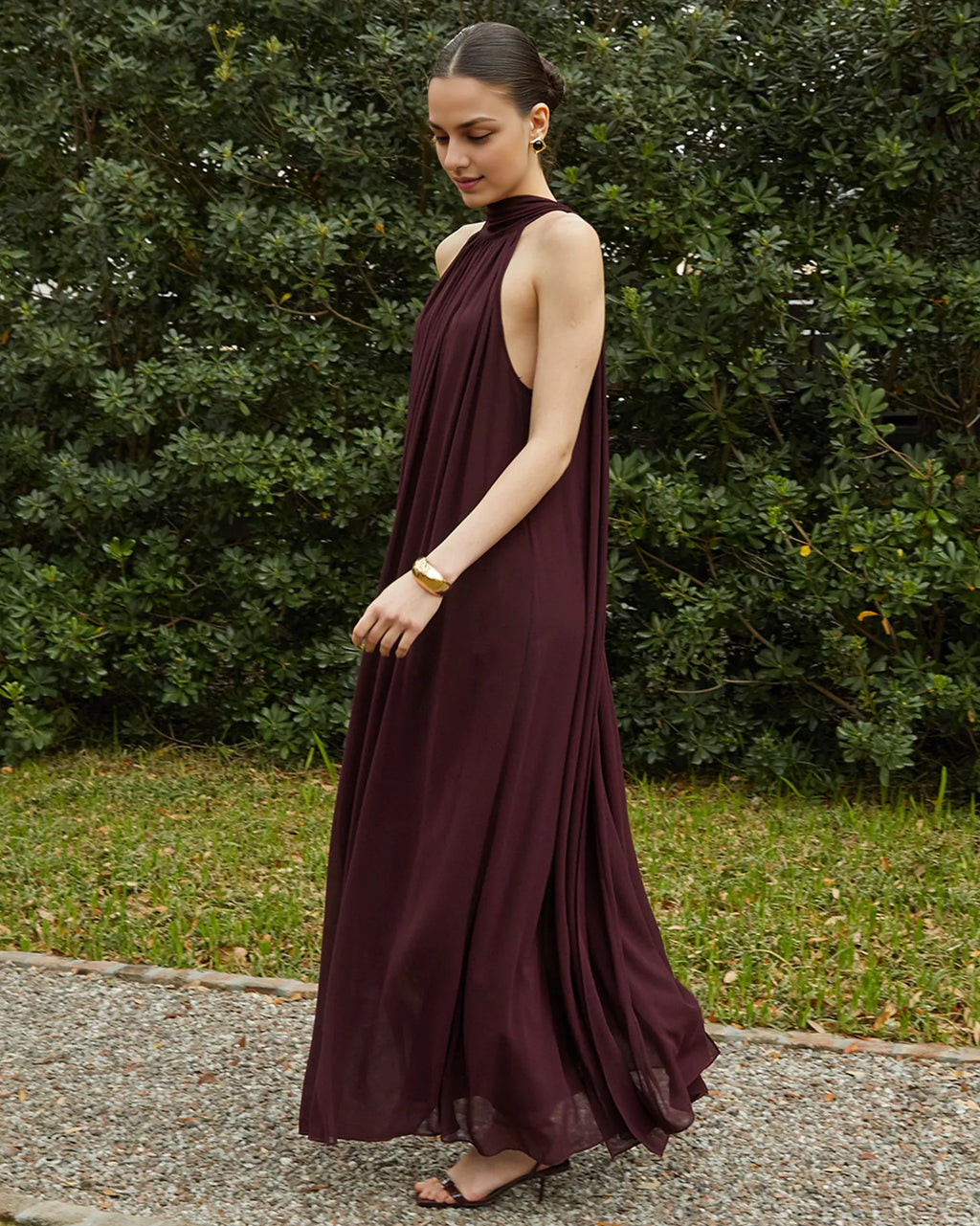 Dress Elegant Straight Tube Floor-Length Sleeveless Party Dresses Halter Neck Solid Color Open Back Evening Dress