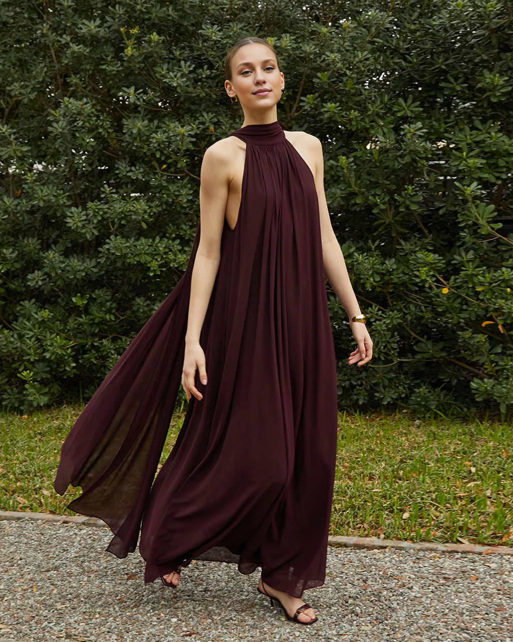 Dress Elegant Straight Tube Floor-Length Sleeveless Party Dresses Halter Neck Solid Color Open Back Evening Dress