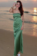 Strapless Lace-Up Open Back Mermaid Maxi Dress