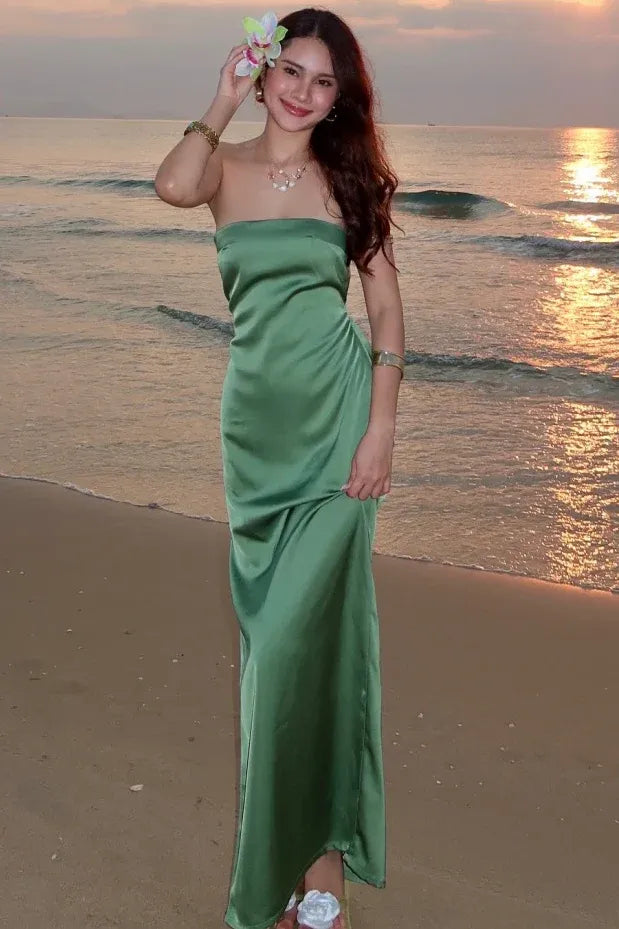 Strapless Lace-Up Open Back Mermaid Maxi Dress