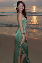 Strapless Lace-Up Open Back Mermaid Maxi Dress