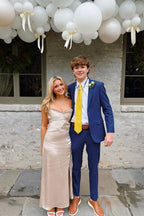 Champagne Strapless Ruched Sweetheart High-Slit Floor-Length Prom Dress
