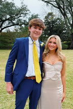 Champagne Strapless Ruched Sweetheart High-Slit Floor-Length Prom Dress