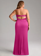 Elegant Strapless Ruched Waist Open Back High Slit Floor-Length Bridesmaid Dresses