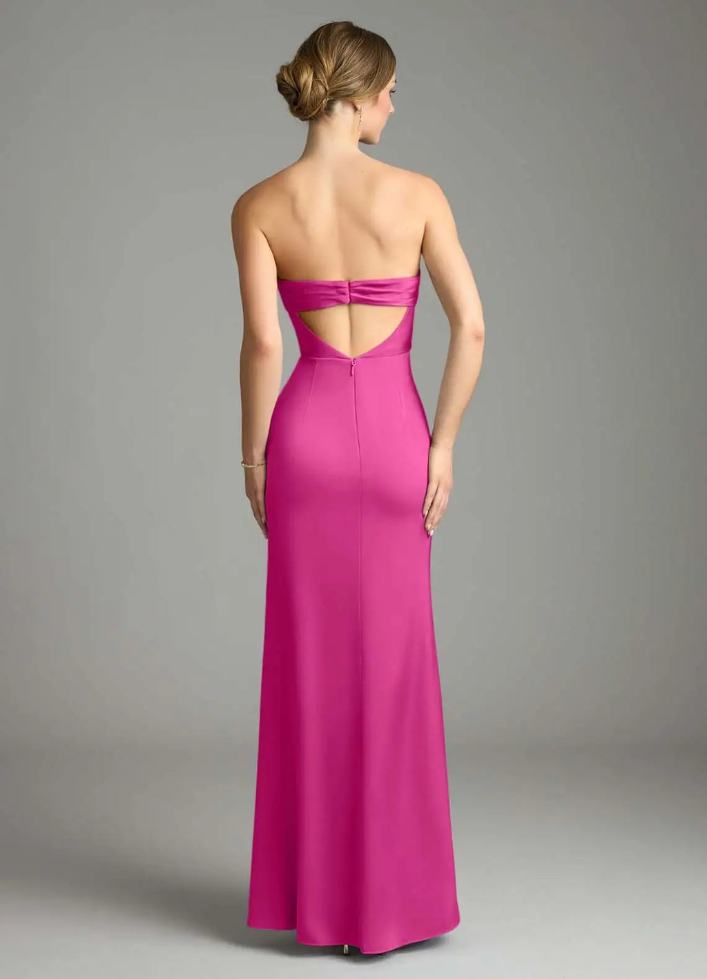 Elegant Strapless Ruched Waist Open Back High Slit Floor-Length Bridesmaid Dresses