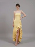 Strapless Ruffle Slit Mermaid Maxi Prom Dress
