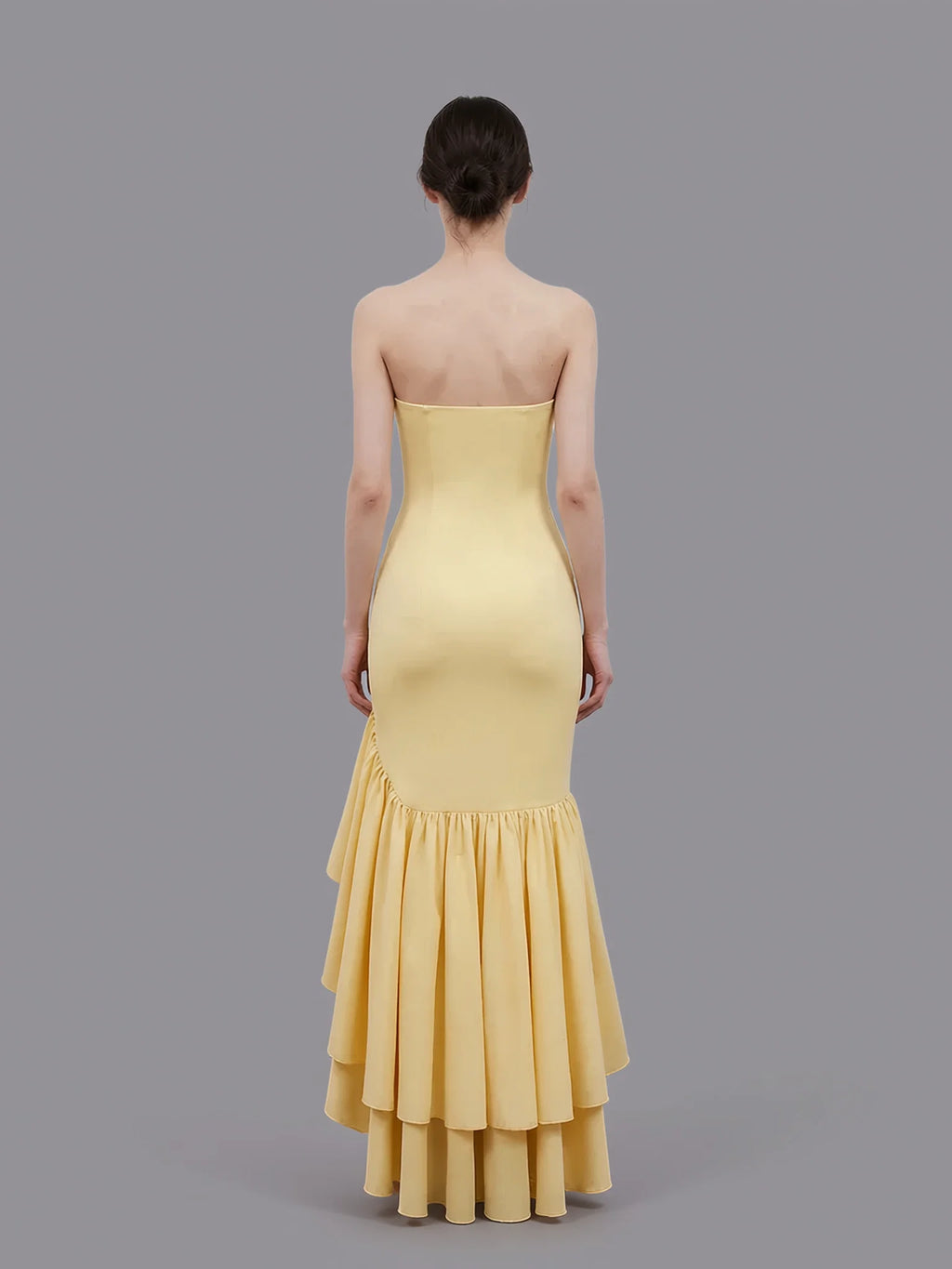 Strapless Ruffle Slit Mermaid Maxi Prom Dress