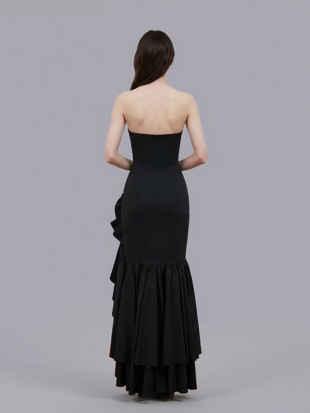 Strapless Ruffle Slit Mermaid Maxi Prom Dress