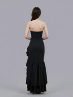 Strapless Ruffle Slit Mermaid Maxi Prom Dress