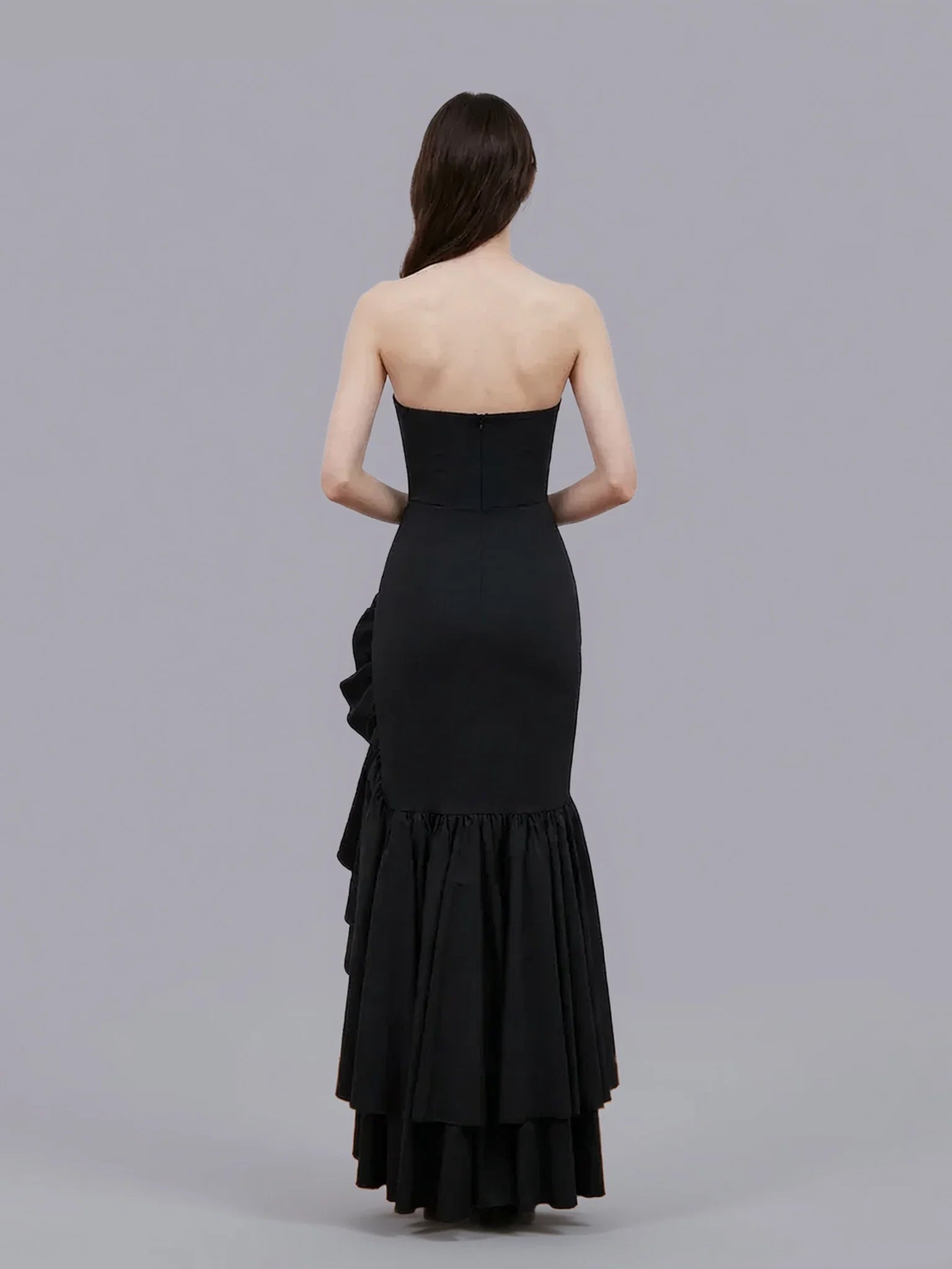 Strapless Ruffle Slit Mermaid Maxi Prom Dress