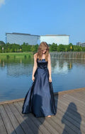 Strapless Sleeveless A-Line Pleated Floor-Length Prom Dress