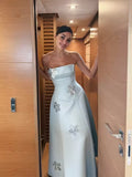 Strapless Sleeveless A Line 3D Floral Floor Length Prom Dress