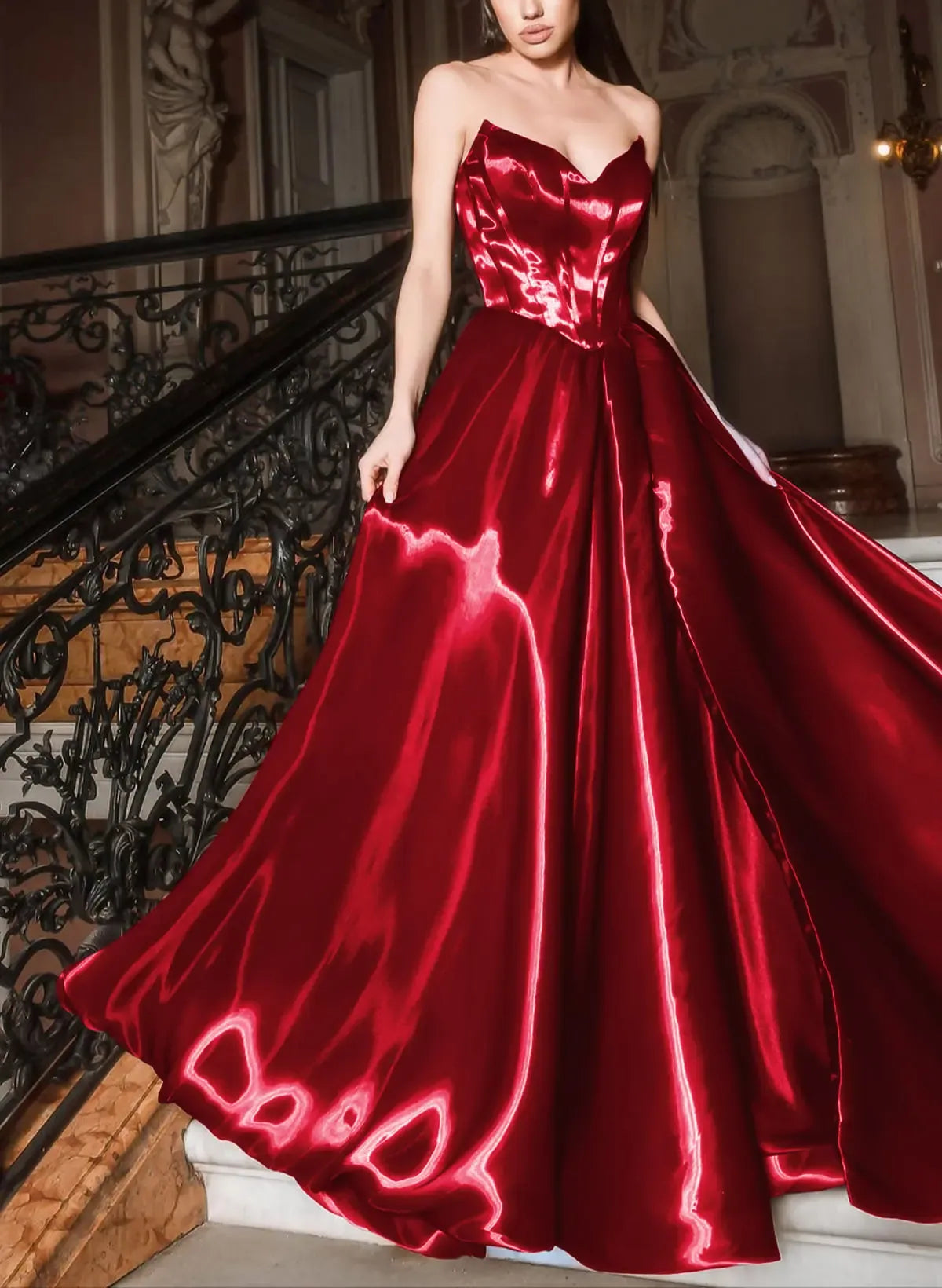 Sweetheart Sleeveless A-Line Pleated Court Train Prom Dress
