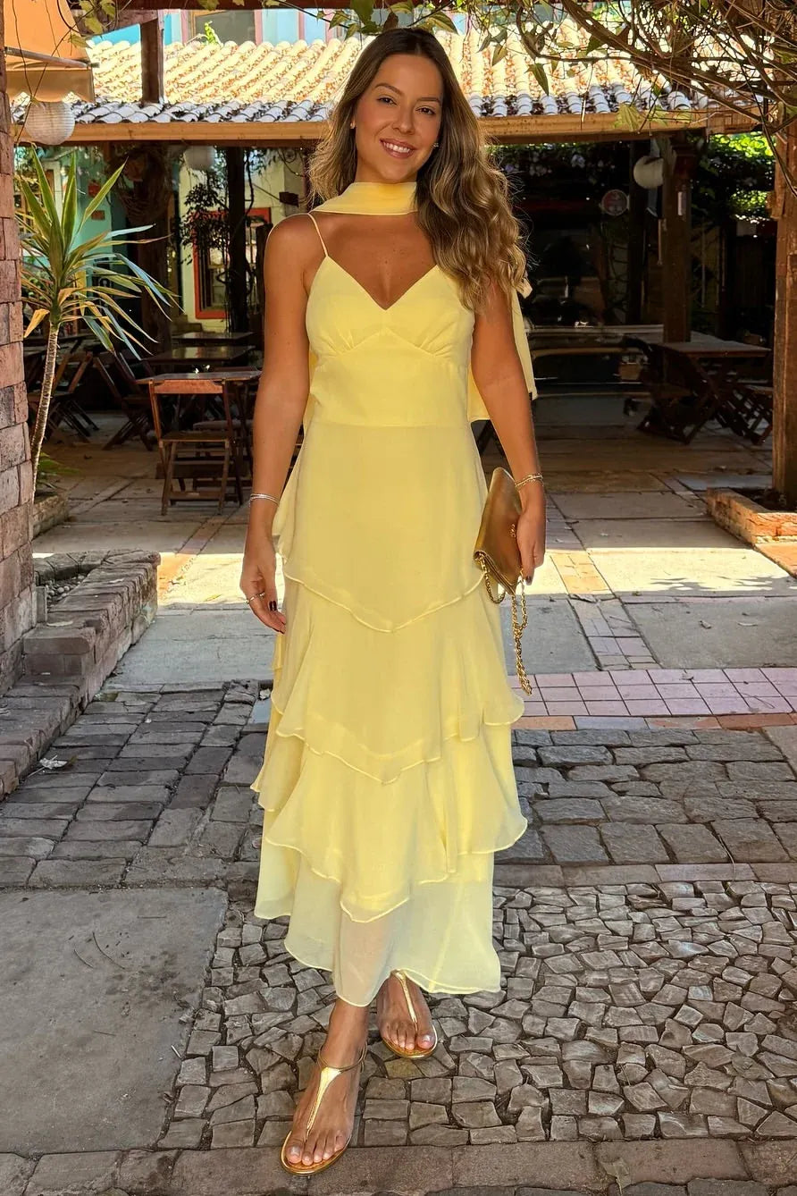 Tiered Spaghetti Strap Sleeveless Maxi Formal Dress