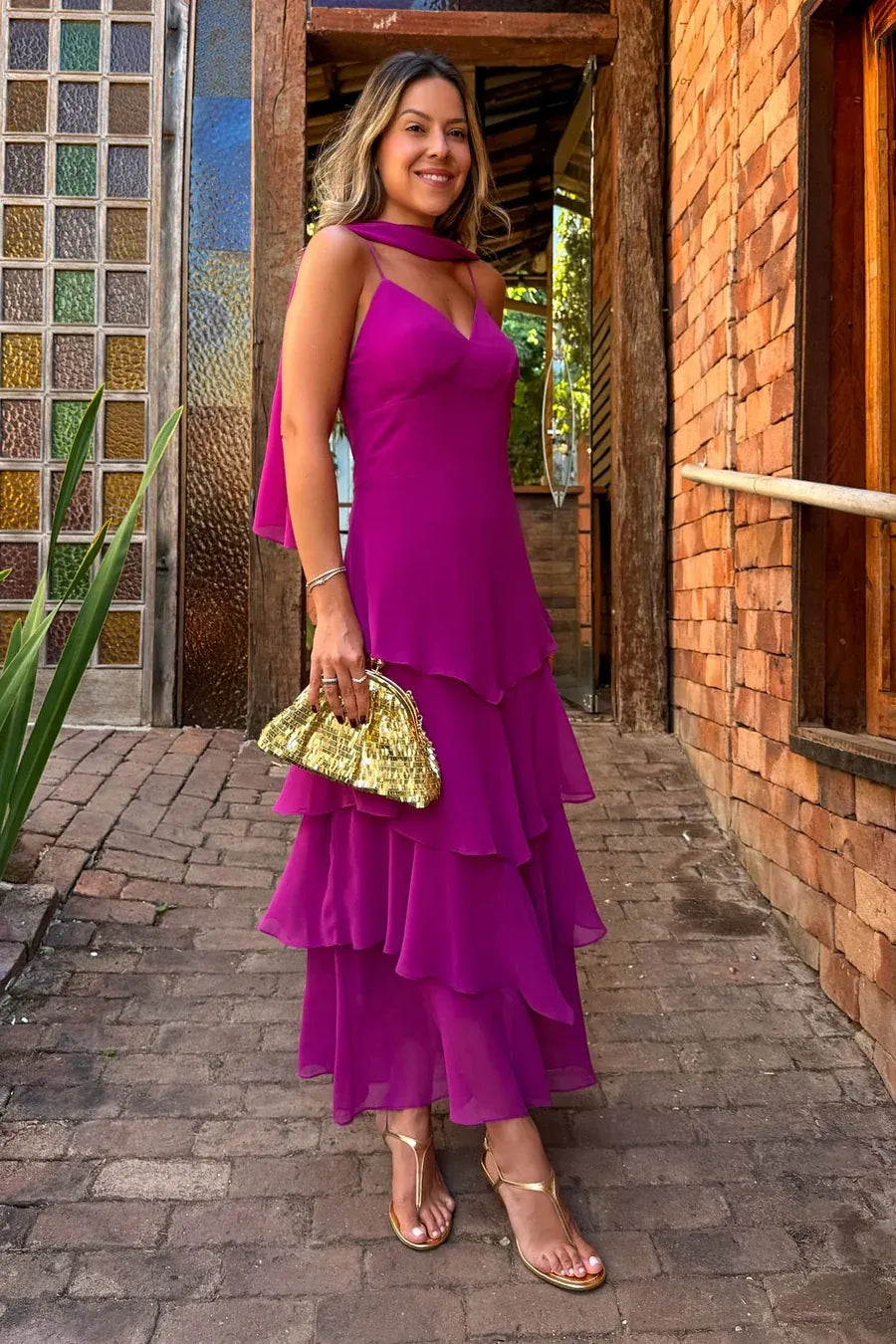 Tiered Spaghetti Strap Sleeveless Maxi Formal Dress