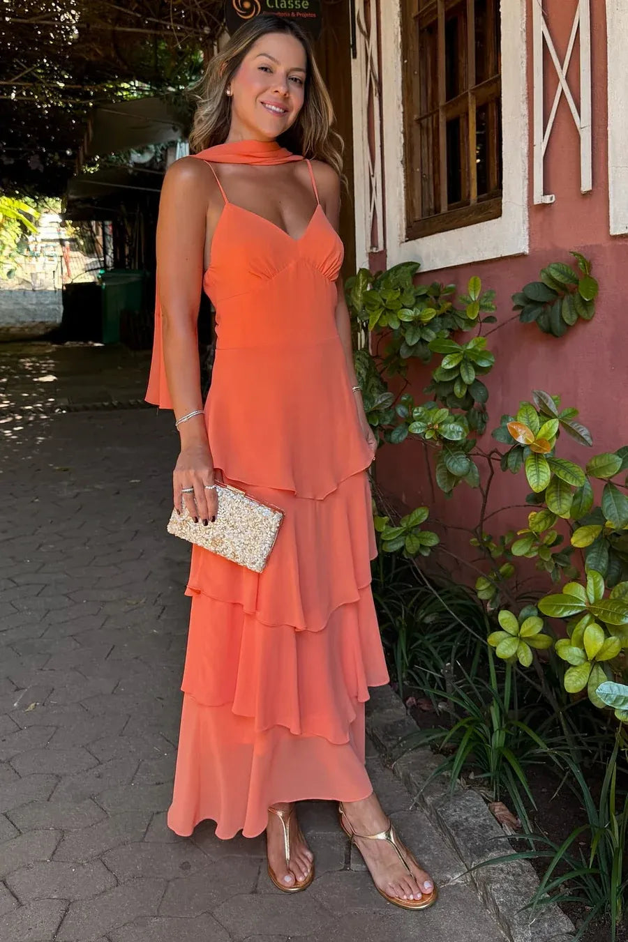 Tiered Spaghetti Strap Sleeveless Maxi Formal Dress