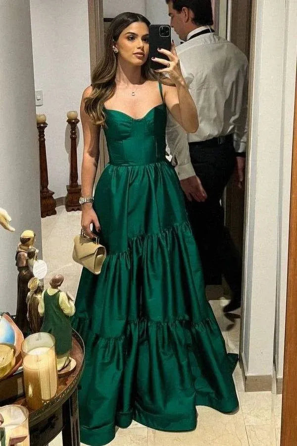Tiered Spaghetti Strap Sleeveless A-Line Prom Dress