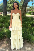 Tiered Strapless Sleeveless Maxi Formal Dress